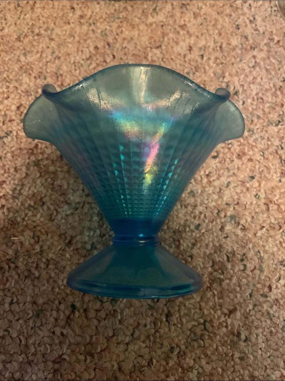 Fenton Blue Ruffled Compote Pedestal Bowl